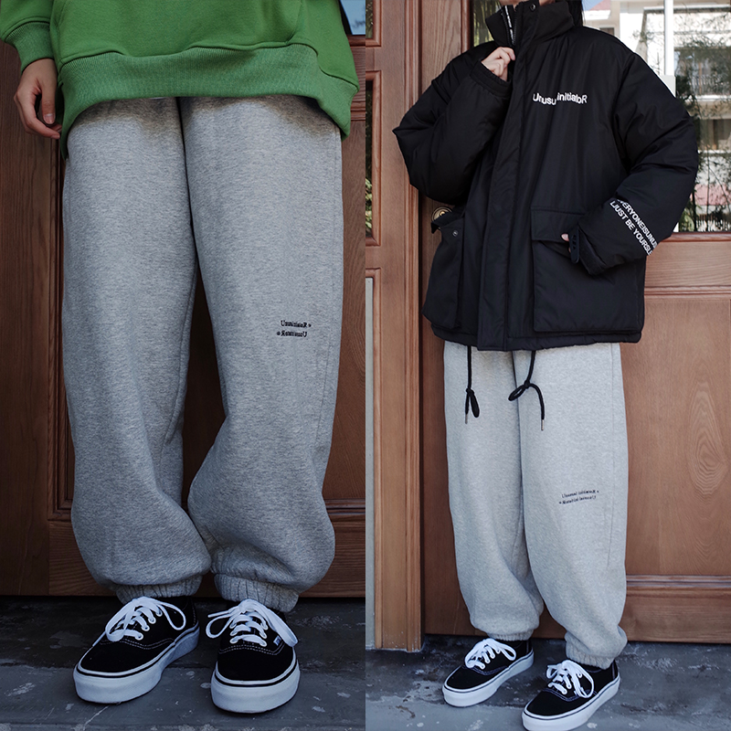 男女情侣宽松抽绳休闲裤 废克赛文 LKSTORE 秋冬加绒日系束脚卫裤 男女情侣宽松抽绳休闲裤 废克赛文 LKSTORE 秋冬加绒日系束脚卫裤