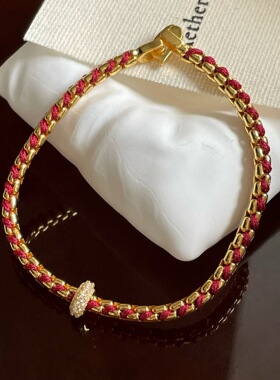 Nicole Jewelry s925纯银红色葡萄藤闪钻手链爆闪轻奢小众设计女
