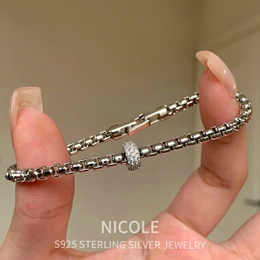 Nicole Jewelry 弹力葡萄链纯银手链女意大利工艺金链条钻石链子