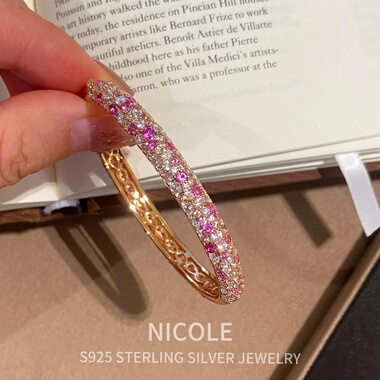 银粉设计感重工手镯花海满镶钻