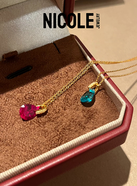 Nicole jewelry 纯银培育水滴项链钻石心形春日花语花朵蓝眼泪女