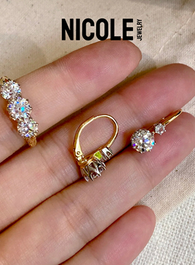 Nicole Jewelry 意大利进口精工车花耳环S925银镀金莫桑石耳钉