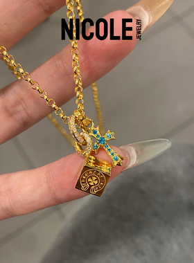 NicoleS925纯银骰子十字架项链