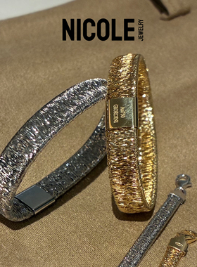 Nicole Jewelry 意大利编织网纹手镯 S925银轻奢宽版镂空丝网镯子