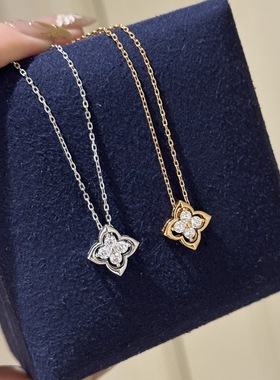 S925纯银轻奢四叶花镶钻吊坠项链女灵动可拆卸设计精致新款推荐