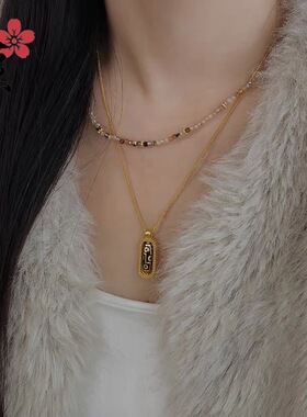 金色珐琅点钻转运珠吊坠轻奢百搭