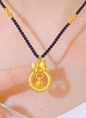 在逃公主金色蝴蝶结铃铛项链