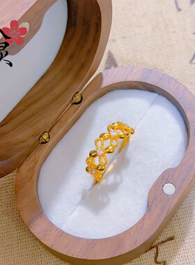 2026新款四叶花漫天花火戒指女时尚水波纹简约小众指环素圈开口戒