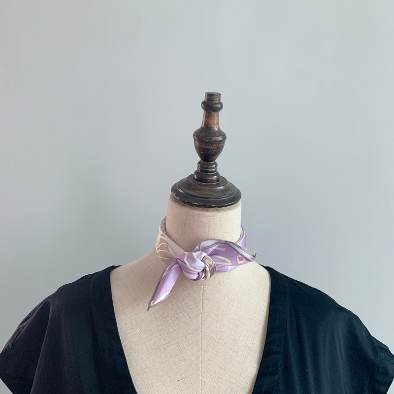 Flora春夏温柔的浅紫淡黄撞色水彩花卉画花朵韩版方巾丝巾小领巾 - 图1