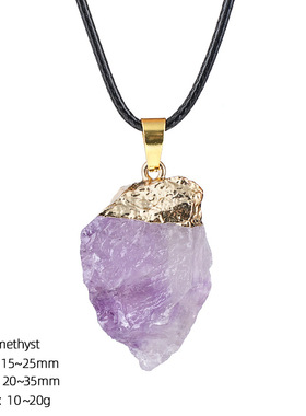 天然水晶原石吊坠电镀鎏金手敲不规则天然石紫晶项链礼物个性饰品