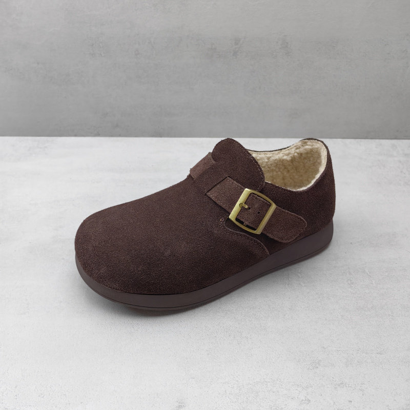 2025秋冬新款真皮森系圆头平底懒人加绒保暖百搭包头休闲勃肯女鞋,淘宝优惠券,粉丝福利购,淘宝优惠卷