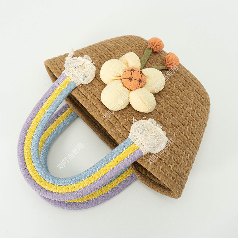 【刘叮当甄选】太阳花朵棉绳编织包包草编包包手提云朵彩虹包篮子,淘宝优惠券,粉丝福利购,淘宝优惠卷