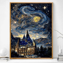 Van Gogh Hogwarts digital oil painting diy draw Advanced senses Fill color oil color painting Decompression stuffed propylene hanging painting