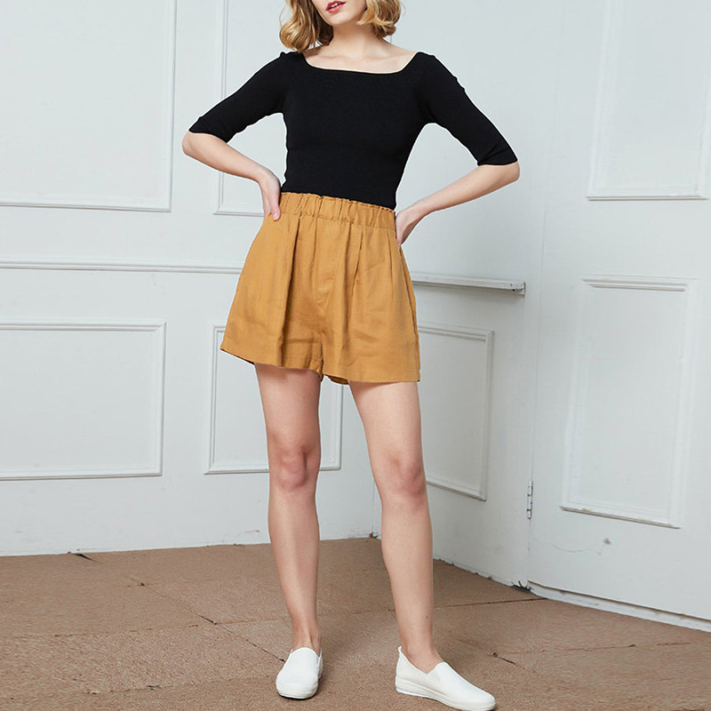 高腰棉麻短裤女夏季松紧腰大码宽松显瘦亚麻热裤外穿百搭阔腿裤子 - 图0