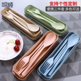 Портативные палочки для еды, ложка, комплект, японская посуда для школьников, милая коробка для хранения, 3 предмета