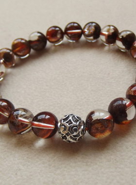 爱和光珠宝 巴西天然红焦花水晶手链手串 正品饰品 925银镶配珠