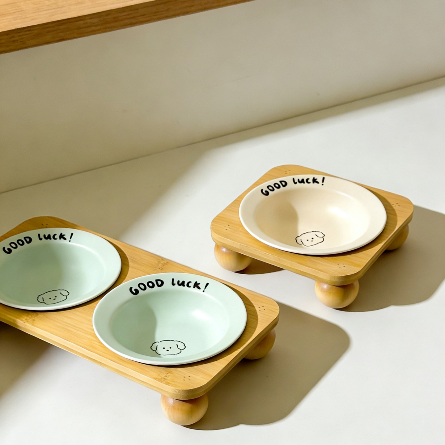 陶瓷宠物猫狗碗竹木双碗日韩BD飞碟猫食盆小狗盆碗护颈防黑下巴,淘宝优惠券,粉丝福利购,淘宝优惠卷