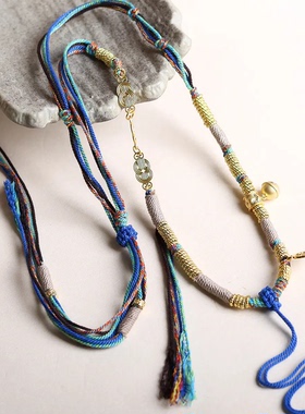 藏式重工手工编织项链绳蜜蜡