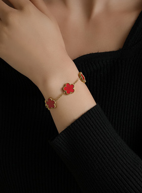 钛钢幸运草五叶花朵手链女式轻奢