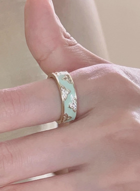 法式超仙珐琅蝴蝶碎钻戒指女开口调节气质百搭小众设计高级感新款