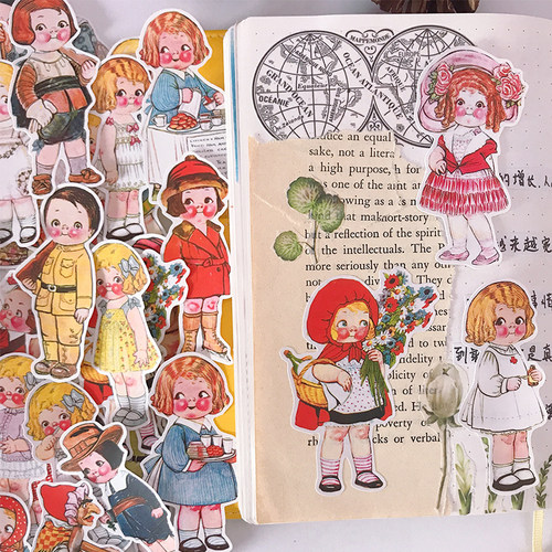 番茄汤娃娃手帐素材vintage复古贴纸dolly dingle欧美怀旧老贴画 - 图2