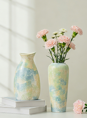 轻奢油画风彩色陶瓷花瓶