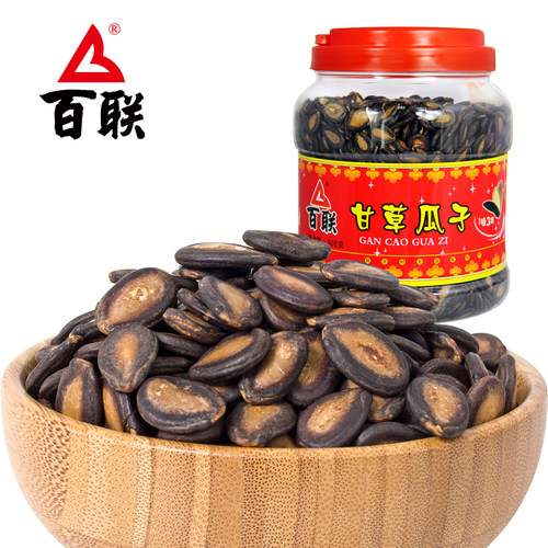 百联瓜子甘草味大片黑西瓜籽900g桶装罐装休闲零食年货送礼 - 图3