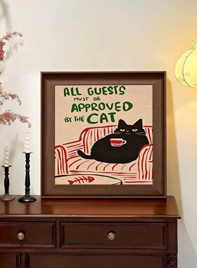 慵懒的猫中古风趣味动物挂画小众艺术玄关卧室装饰画客厅斗柜摆画