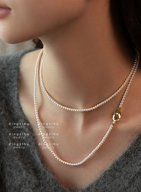 施家小米珠珍珠项链女2025新款秋冬轻奢高级感颈链长款叠戴毛衣链