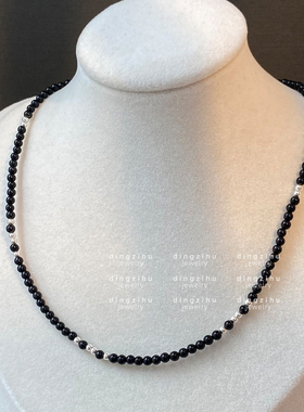 串珠项链女士秋冬毛衣链黑色天然石颈链小众设计高级感轻奢锁骨链
