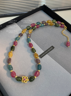 新中式天然石串珠彩色项链