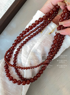 新中式红色串珠项链女复古轻奢高级感小众设计2024新款锁骨链颈链