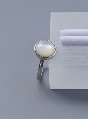 天然白贝母戒指S925银镀18K金