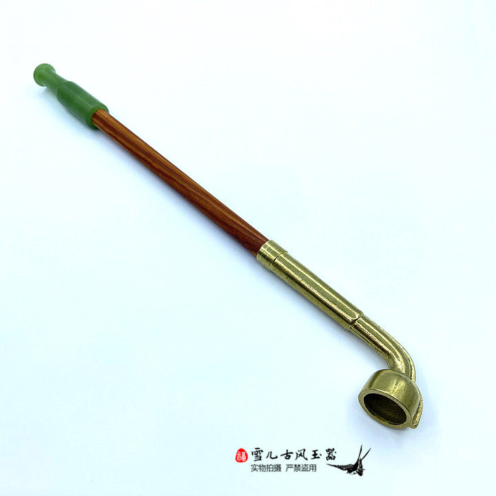 手工传统老式旱烟袋锅子长短款烟斗纯铜复古烟锅玉石铜烟嘴木杆_虎窝淘