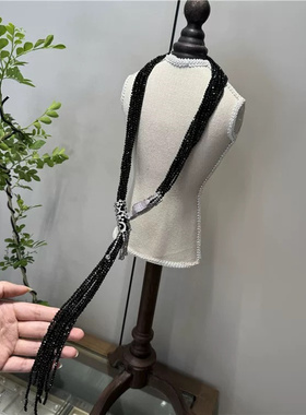 黑色首饰尖晶石豪华毛衣链女霸气