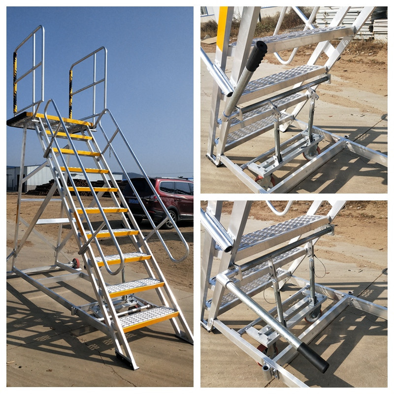 定制机场铝合金移动工作梯子安全围栏平台梯飞机检修维护登高爬梯 - 图1