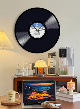 黑胶唱片时钟摆件复古钟表挂钟样板间客厅民宿装饰画艺术创意钟