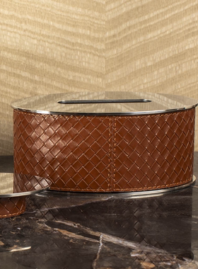 现代简约轻奢不锈钢皮革马毛纸巾盒样板间家居酒店餐厅桌面抽纸盒