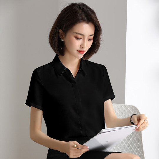 Chiffon white shirt women's summer professional formal wear drapey temperament short-sleeved work clothes anti-wrinkle no-iron black interview shirt