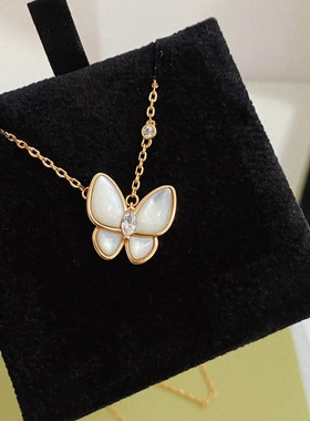 白贝母蝴蝶项链 女纯银925玫瑰金镶钻锁骨链高级轻奢时尚百搭礼物