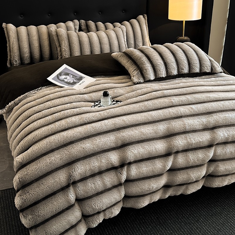 冬季高端兔毛绒四件套加厚牛奶绒珊瑚绒双面绒条纹被套床单床笠款,淘宝优惠券,粉丝福利购,淘宝优惠卷