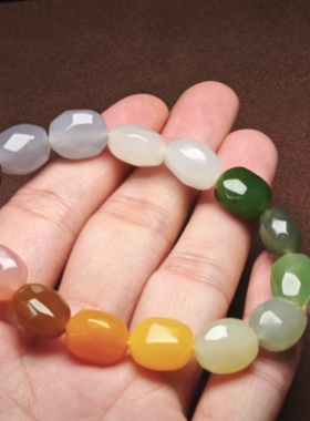 精品和田玉碧玉糖玉白玉烟紫黄口南红晴水藕粉多宝渐变女手串单圈