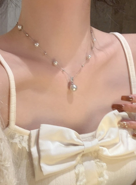 铜合金仿珍珠项链春夏曼塔玫瑰满天星珠珠项链女轻奢锁骨链颈链