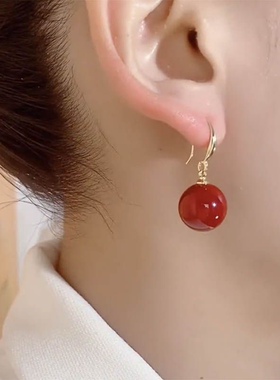 红色珍珠耳环女轻奢小众设计