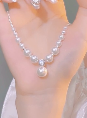 碎银珍珠项链女时尚设计感