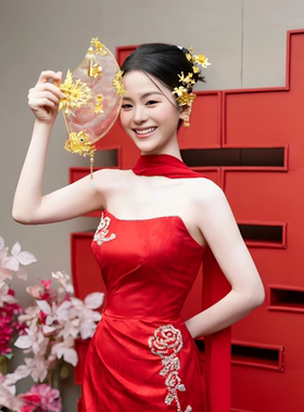 水晶新娘手持团扇结婚中式新款复古百搭扇子龙凤褂秀禾服配饰品女