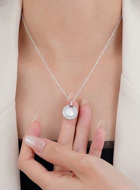 法式复古锆石圆牌项链