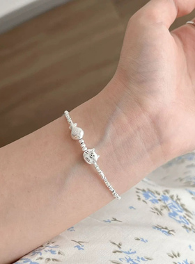 小猫与鱼碎银手链可爱手饰