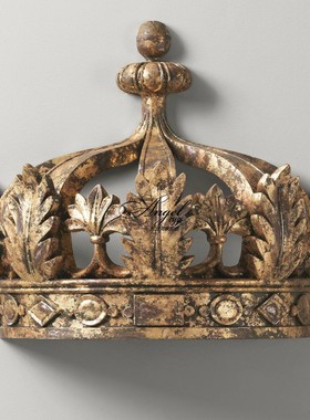 床幔架子法式复古做旧宫廷半圆实木床冠美式卧室床头装饰挂墙皇冠