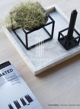 北欧天然大理石插干花瓶器家居餐桌厅果盘茶几摆件装饰品收纳托盘